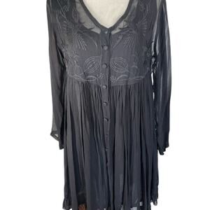 Bila Women's Black Sheer Applique vintage 90’s Top Long Sleeve Sz S Whimsigoth